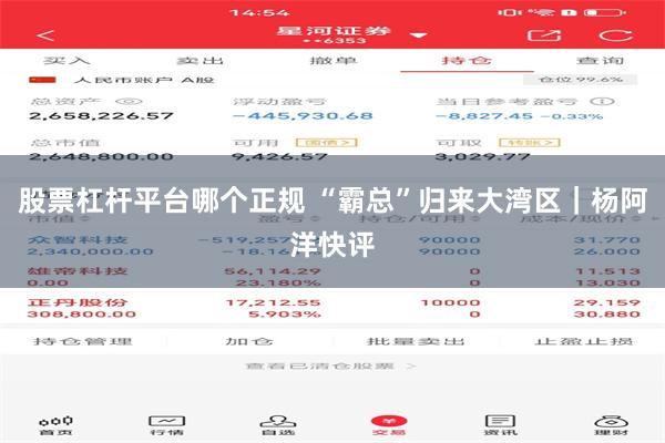 股票杠杆平台哪个正规 “霸总”归来大湾区｜杨阿洋快评